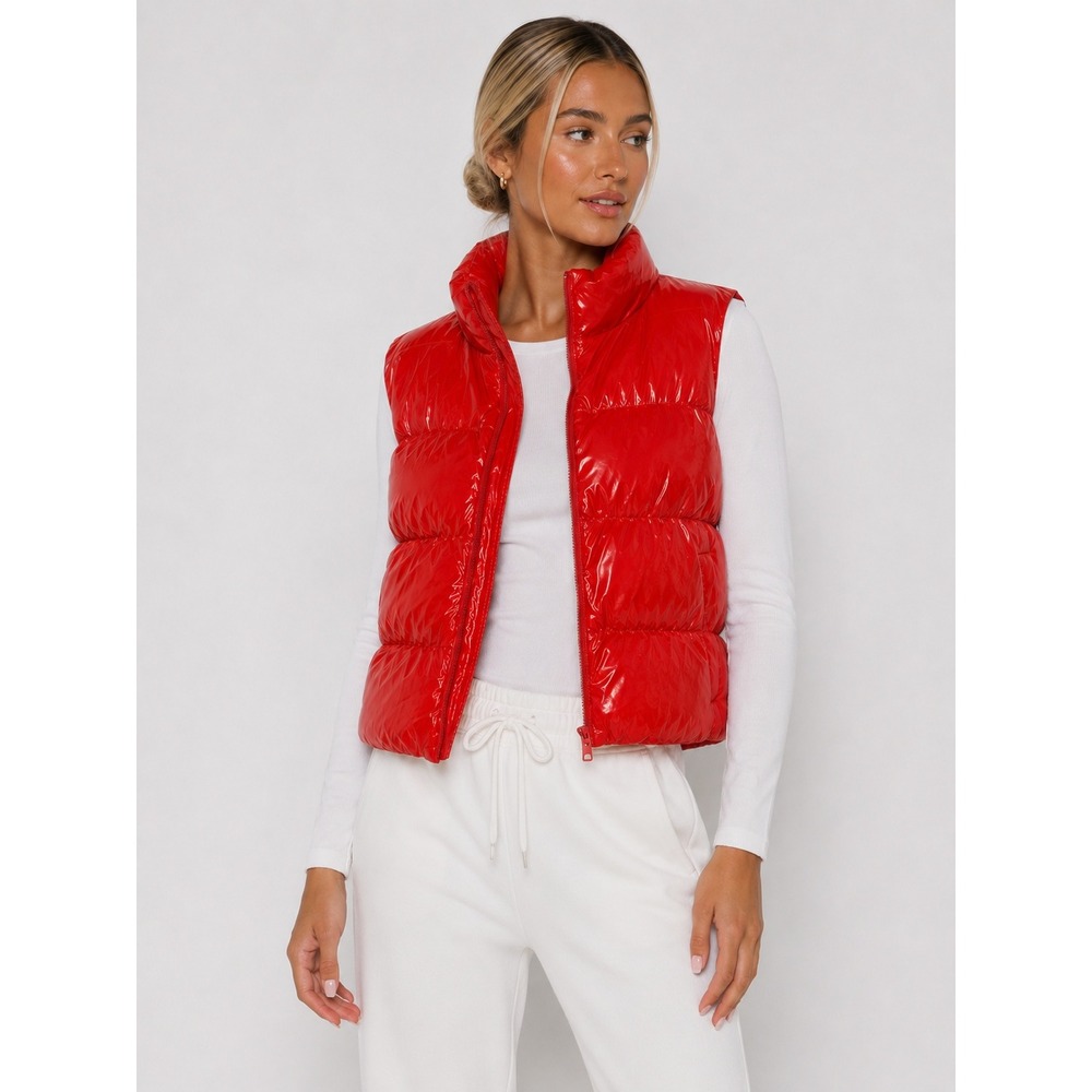 Weissman Red Shiny Wet Look Puffer Vest Adult Full Zip SA Small